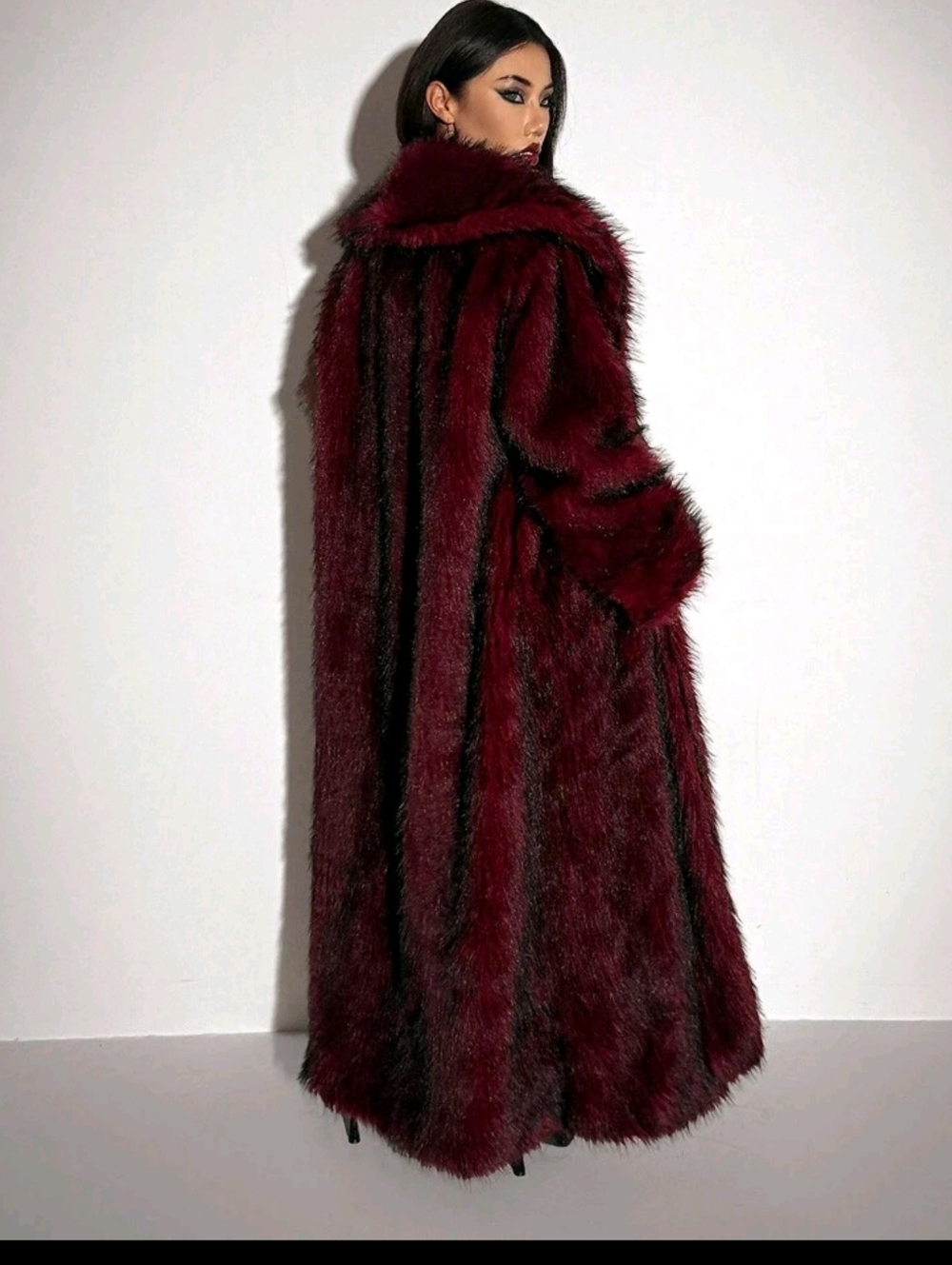 Y2k Women'sBurgundy Gothic Party Fashionable Long Faux Fur - Picture 2 of 7